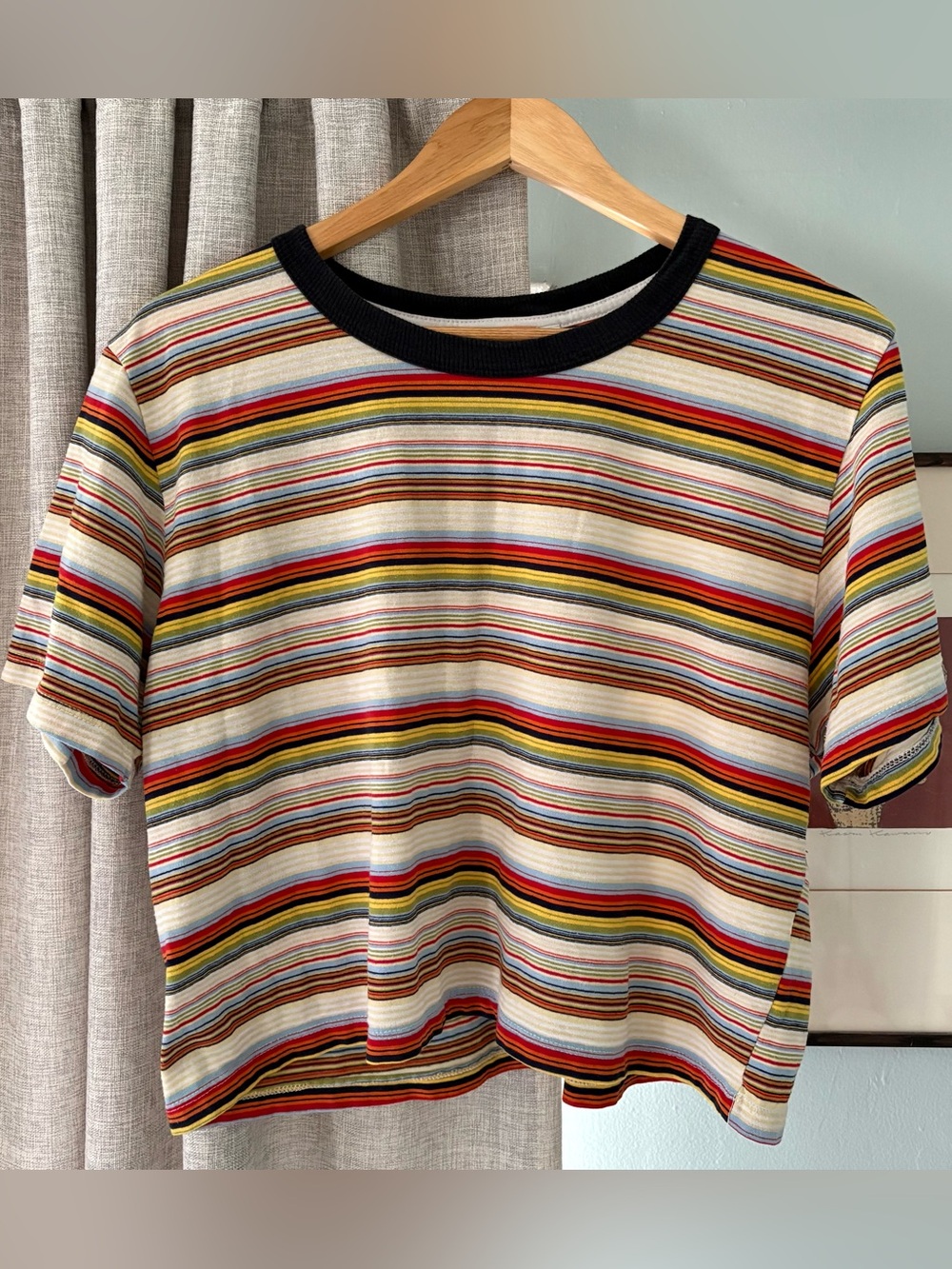 Big Bud Press Ringer Tee — Rainbow Stripe, XL